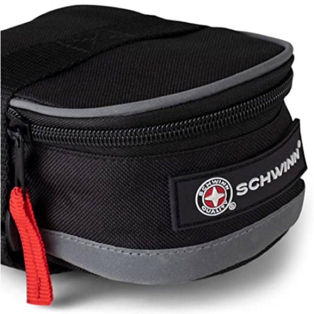 Schwinn black bicycle seat post bag. Weather resistant. Reflective trim. NWT.